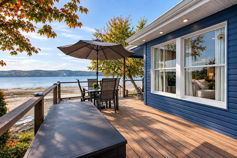 Terrasse du Domaine des Petites Marées au bord du fjord